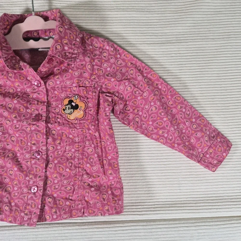 Vintage Disney Minnie Mouse Toddler Girl Button Up Shirt Pink‎ Paisley 24M Y2K